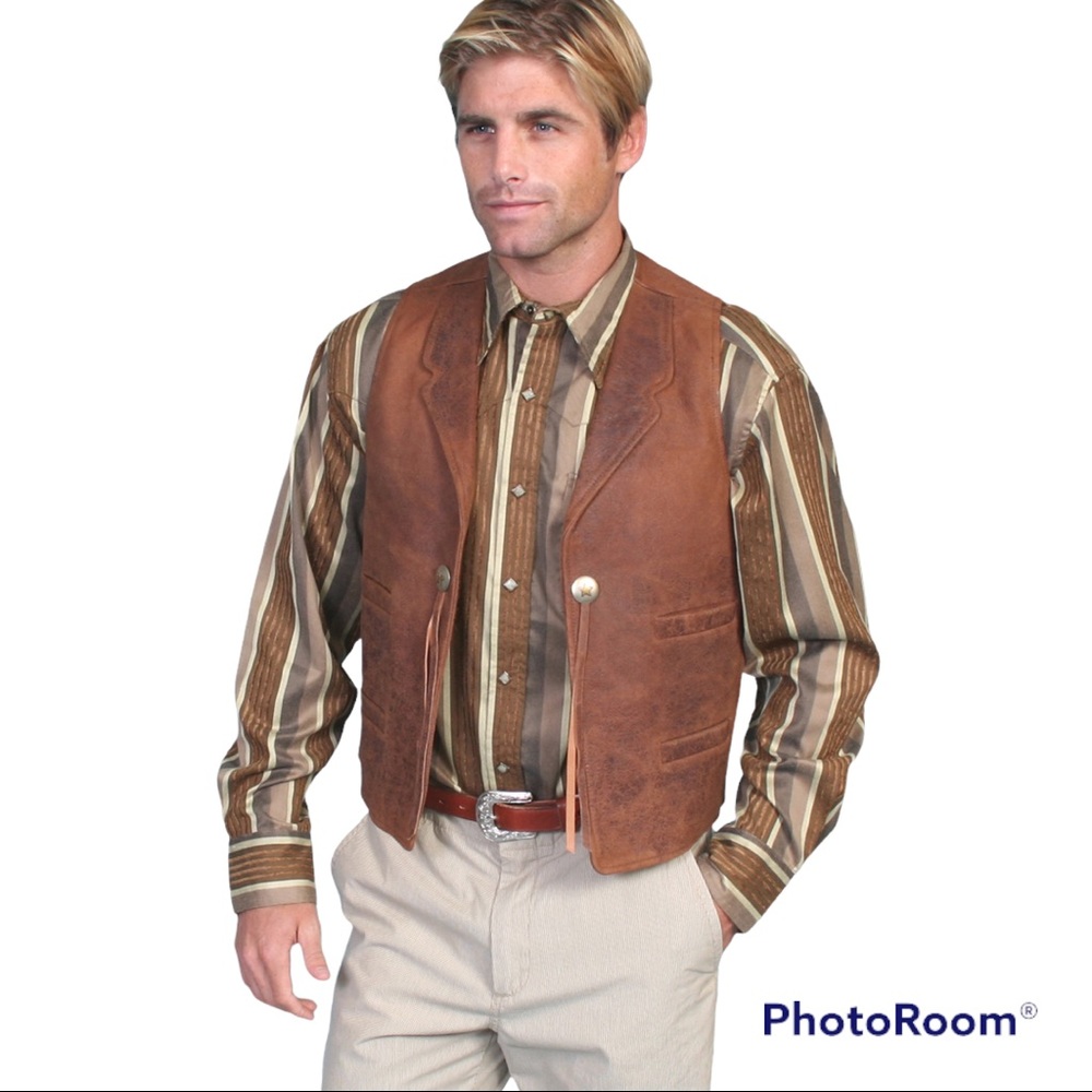 🎃SOLD🎃 SCULLY Vintage Leather Concho Vest Unisex Western Tassel Fringe XL - Picture 13 of 13